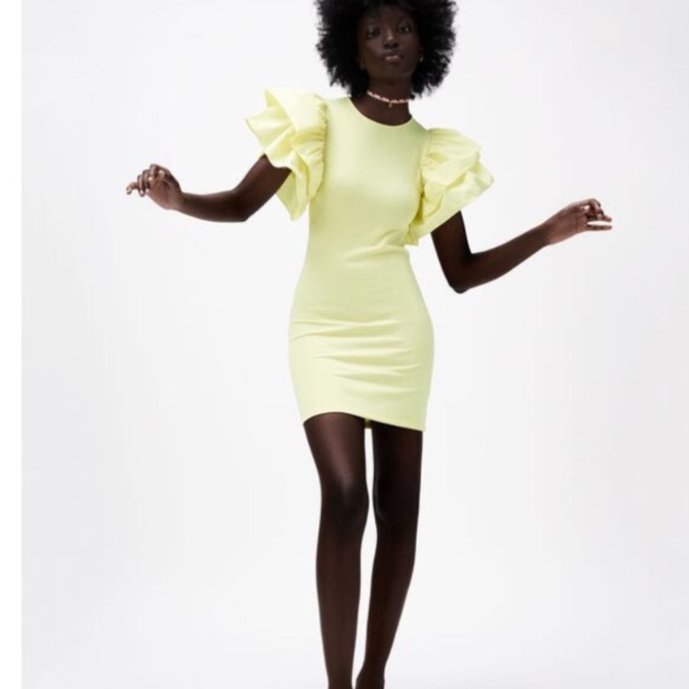 Zara NWT Yellow Ruffle Sleeve Dress